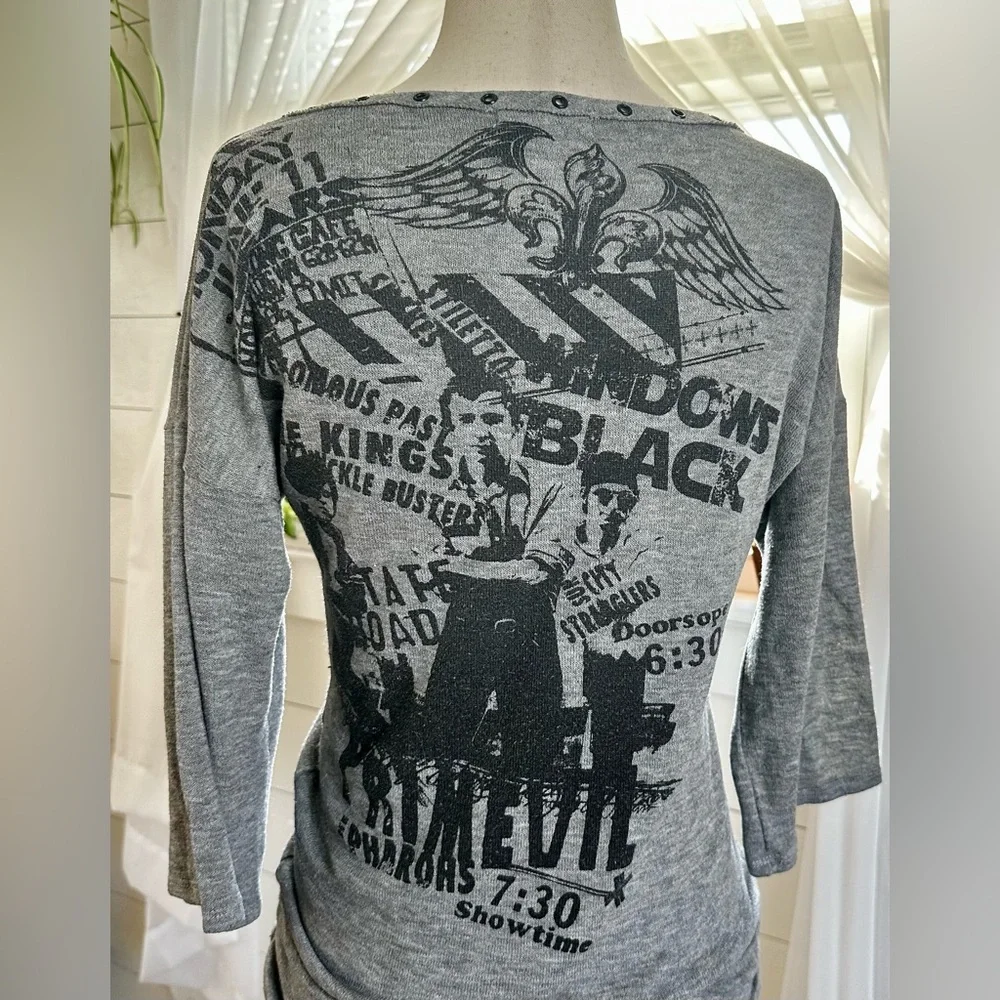 Y2K PRIMEVIL (METROPARK) Womans Gray and Black Vintage Grunge/Punk Top 
Size XS - Picture 5 of 11